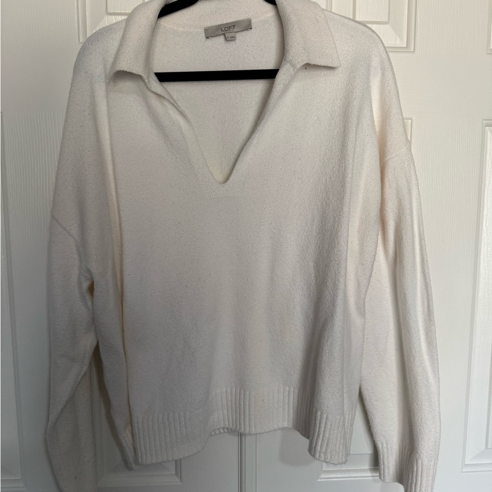 LOFT Cream V-Neck Sweater